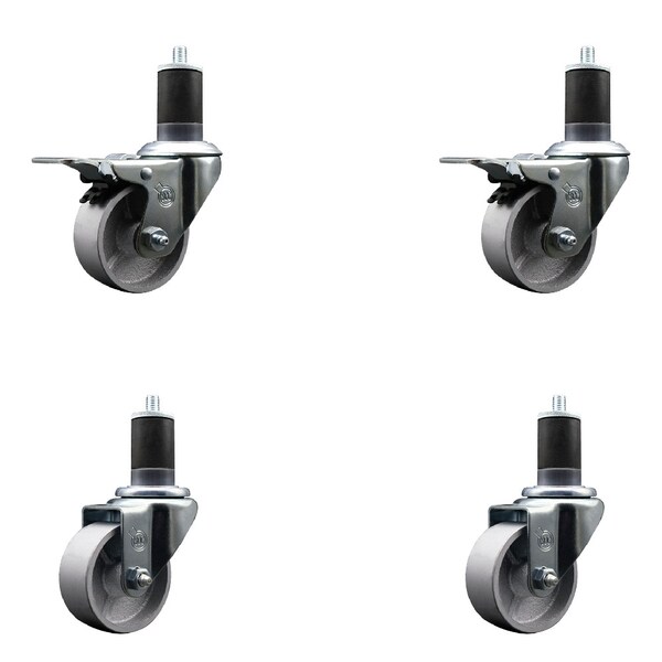 Service Caster 3'' Semi Steel Swivel 1-5/8'' Expanding Stem Caster Set 2 Total Lock Brakes, 4PK SCC-EXTTL20S315-SSR-2-S-2-158 - main